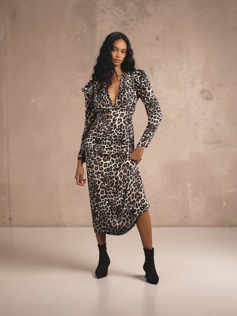 Farm Rio Leopard Print Puff-Sleeve Midi Dress - New with tags